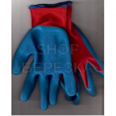 Перчатки нейлоновые  с рифленым латексным  покрытием (красно-синий)
