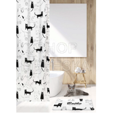 Штора 180х180 для ванной Little Black Cat (бел/черн) ch-12256