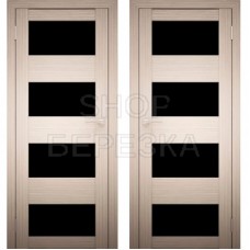 Дверное полотно АМАТИ-02 дуб беленый Экошпон ПО-800 Черное стекло