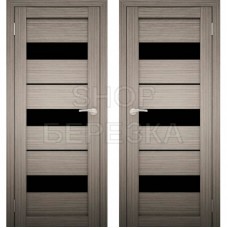 Дверное полотно АМАТИ-12 Дуб дымчатый Экошпон ПО-800 Черное стекло