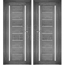 Дверное полотно АМАТИ-06 дуб шале-графит экошпон ПО-600 белое стекло