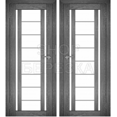 Дверное полотно АМАТИ-11 дуб шале-графит экошпон ПО-600 белое стекло